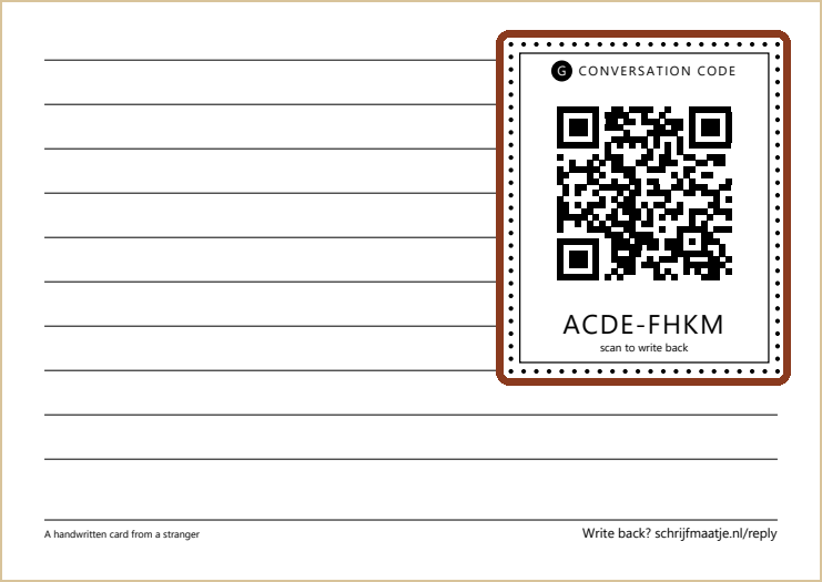 The back of the card. At the top right, with a red frame around it, the box with the QR code and the conversation code below it.